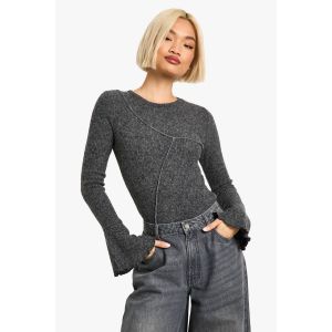 Exposed Seam Long Sleeve Bodysuit Devient Body À Manches Longues Avec Coutures Apparentes - Gris Anthracite - 34, Gris Anthracite