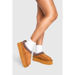 Mules À Enfiler À Plateforme Avec Détails Brodés Et Doublure En Synthétique - Marron Noisette - 38, Marron Noisette