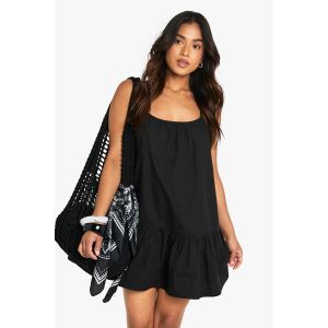 Mini Robe Swing À Fines Bretelles Et À Volants En Popeline De Coton Pour "Petite"s Tailles - Noir - 46, Noir