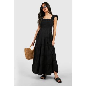Maternité Robe Mi-Longue À Manches Volants - Noir - 42, Noir
