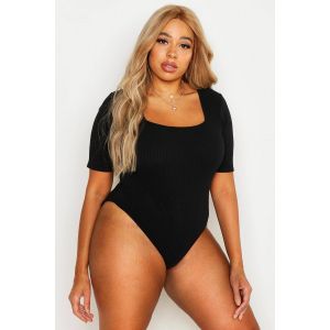 Grande Taille - Body En Maille Côtelée À Manches Courtes - Noir - 54, Noir
