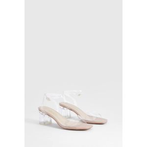 Large Fit Transparent Low Block Heels - Nude - 37, Nude