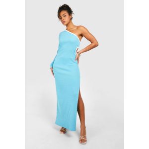 Robe Maxi À Une Épaule Avec Liseré Contrasté - Vert Chartreuse - 38, Vert Chartreuse