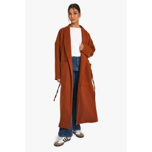Manteau À L'Aspect Laine Ceinturé - Orange Rouille - 40, Orange Rouille