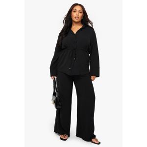 Ensemble De Chemise Tissée À Nouer À La Taille Et Pantalon Grande Taille - Noir - 52, Noir