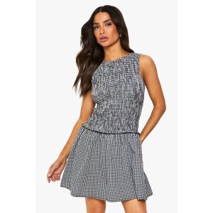 Robe Skater À Col Rond En Petit Vichy - Noir - 44, Noir
