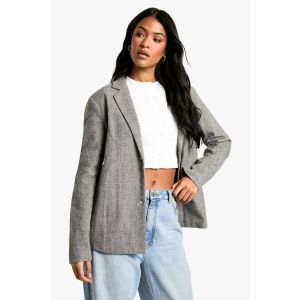 Blazer Pied-De-Poule En Tissu À L'Aspect Laine Grande Taille - Gris - 38, Gris