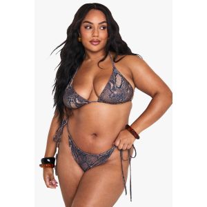 Bas De Bikini Triangle Grande Taille À Imprimé Synthétique Avec Nouettes Latérales - Serpent - 52, Serpent