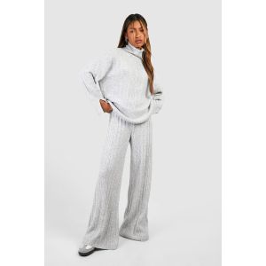 boohoo Femmes Pantalon a Jambes Larges en Maille C&ocirc;telee Mixte Douce | Argent