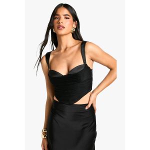 Corset Crop En Satin Et Maille À Bretelles - Noir - 42, Noir
