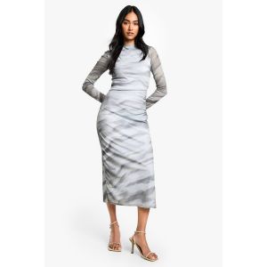 Robe Mi-Longue En Mesh À Effet Burnout Abstrait - Gris - 44, Gris