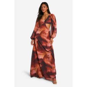 Robe Maxi En Chiffon À Imprimé Ornementé - Marron - 44, Marron