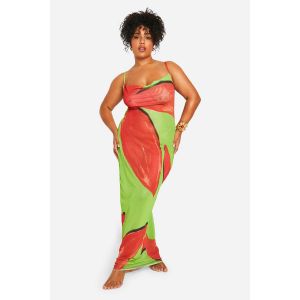 Robe De Plage Maxi Grande Taille À Imprimé Floral Et Encolure Drapée - Vert - 54, Vert