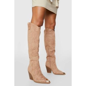 Bottes De Cowboy Western À Enfiler, Hauteur Genou Avec Embout Mé"Tall"ique - Marron Sable - 36, Marron Sable