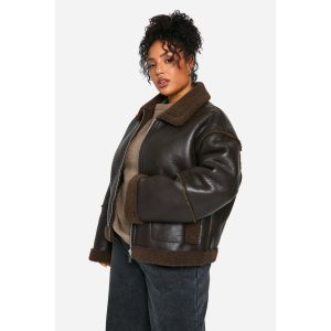 "Plus" Veste En Synthétique À Garniture Teddy - Marron Chocolat - 46, Marron Chocolat