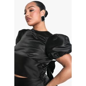Haut "Plus" En Taffetas Avec Nœud À L'Arrière Et Manches Bouffantes - Noir - 50, Noir