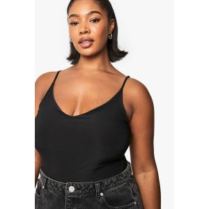 Body Bustier Slinky À Double Couche Et À Fines Bretelles Pour Grandes Tailles - Noir - 48, Noir