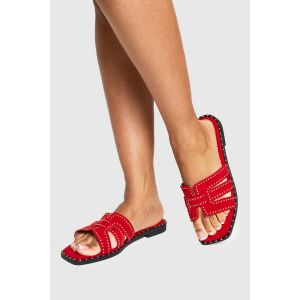 Sandales Plates À Brides Cloutées - Rouge - 39, Rouge