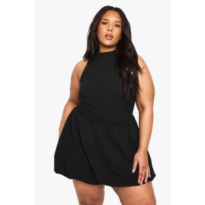 Robe Mini Grande Taille À Col Haut Et Effet Pouf - Noir - 50, Noir