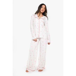 Ensemble Pyjama Chemise Manches Longues Et Pantalon Avec Imprimé Nœud Papillon Et Détails De Galon - Blanc Cassé - 40, Blanc Cassé