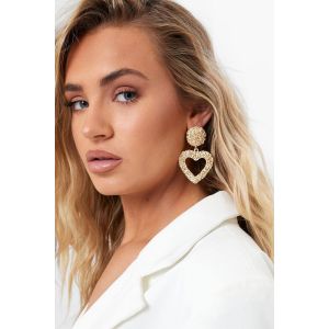 Boucles D'Oreilles Statement Texturées En Forme De Cœur - Jaune Or - One Size, Jaune Or