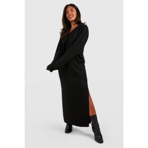 Robe Midaxi Polo À Côtes Douces Grande Taille - Noir - 48, Noir