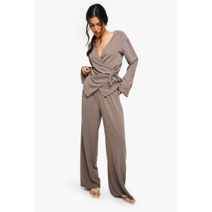 Pantalon Tissé À Taille Élastique Et Jambes Larges - Marron Moka - 40, Marron Moka