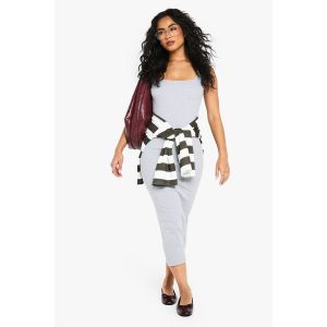 Maxi Basique À Côtes Et Encolure Carrée - Gris Perle - 46, Gris Perle