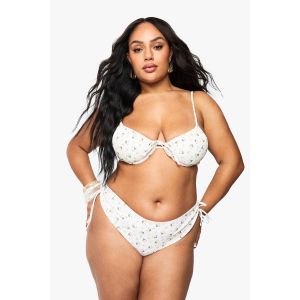 Culotte De Bikini À Imprimé Floral Discret, Froncée Sur Le Fessier Et Nouée Sur Le Côté - Jaune - 56, Jaune