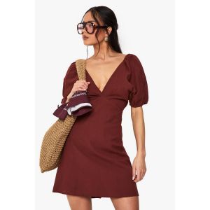 Robe Mini En Lin Avec Dos Noué - Orange Rouille - 42, Orange Rouille