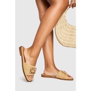 Sandales À Boucle Ornées De Raffia - Blanc - 37, Blanc