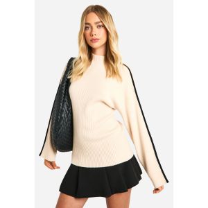 Pull Ample En Tricot À Col Rond Avec Détails En Points De Couverture - Blanc Écru - S, Blanc Écru