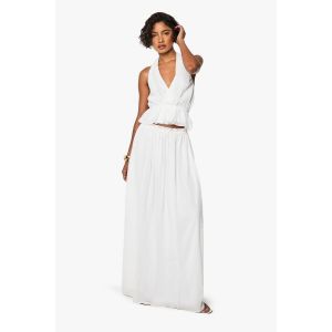 Jupe Maxi En Mousseline À Taille Froncée - Blanc - 44, Blanc