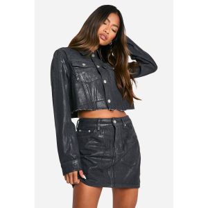 Jupe Mini En Denim Enduit - Foncé - 36, Foncé