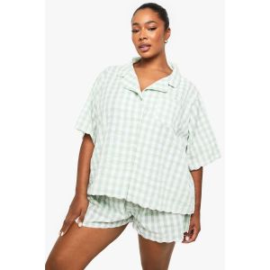 "Plus" Ensemble Pyjama Chemise Et Short En Vichy À Bord Festonné - Vert Menthe - 46, Vert Menthe