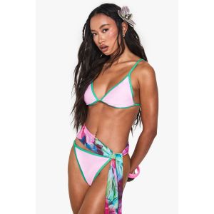 Ensemble Bikini Haut Triangle À Liseré Contrastant Et Bas Bikini Tanga - Rose - 44, Rose