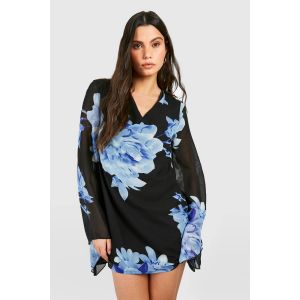 Robe Mini En Chiffon Fleuri À Encolure Drapée - Imprimé Floral - 38, Imprimé Floral