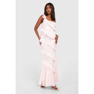 Robe Longue Asymétrique À Volants - Rose - 42, Rose