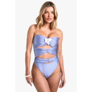 Orchid Applique Cutout Swimsuit - Bleu - 40, Bleu