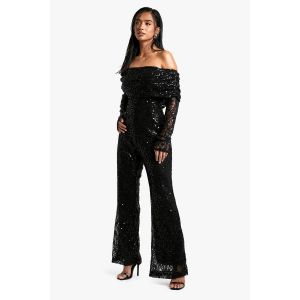 "Petite" Bardot Combinaison En Dentelle À Sequins - Noir - 36, Noir