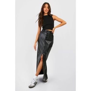Jupe Maxi Taille Haute À Synthétique Fendue - Noir - 34, Noir