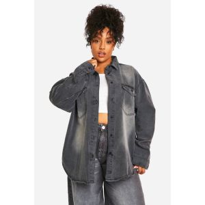"Plus" Chemise En Denim Oversize Longue Pour Grandes Tailles - Gris - 46, Gris