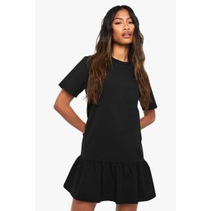 Robe T-Shirt À Ourlet Frangé Et Effet Smock - Noir - 38, Noir
