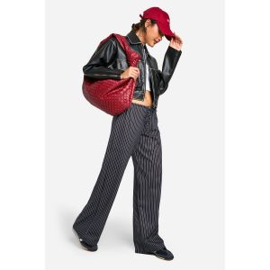 Pantalon À Rayures Fines, Taille Froncée, Jambes Larges - Noir - 40, Noir