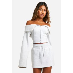 Bardot Ensemble Sweatshirt À Zip Et Jupe À Épaules Dévoilées - Gris - S, Gris