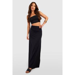 Jupe Maxi Balayant Le Sol En Mélange De Coton Basique Pour Grandes Tailles - Noir - 36, Noir