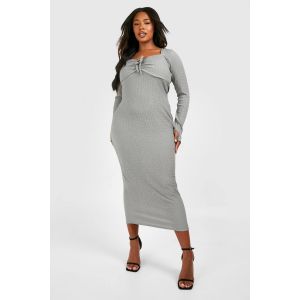 Robe Mi-Daxi Grande Taille Détail De Noeud Texturé - Gris - 46, Gris