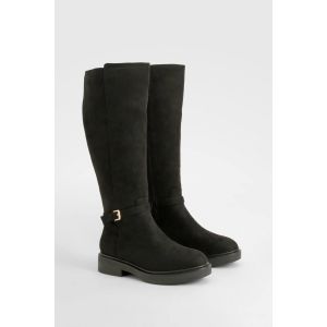Bottes Mi-Mollet À Coupe Large Avec Détail De Boucle - Noir - 37, Noir