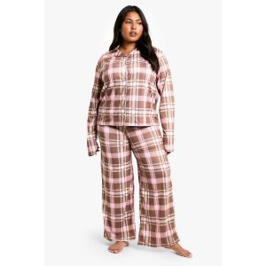 Ensemble Pyjama Long Grande Taille À Carreaux - Marron Chocolat - 48, Marron Chocolat