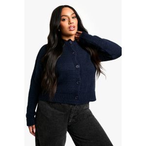 Cardigan Grande Taille À Col Rond Et Boutons Sur Le Devant - Bleu Foncè - 24-26, Bleu Foncè